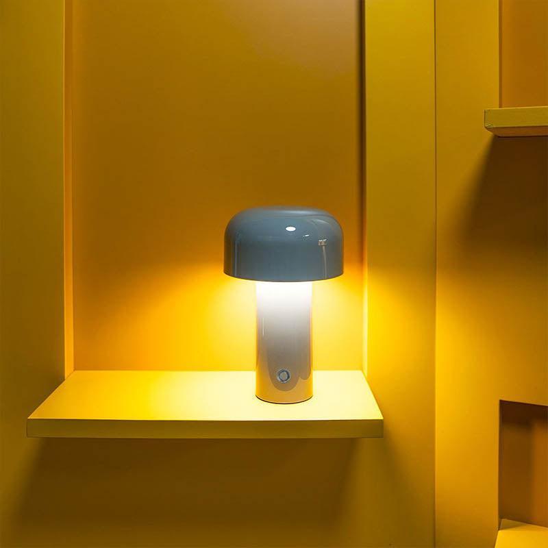 Retro Italian mushroom portable table lamp shown in a styled interior setting