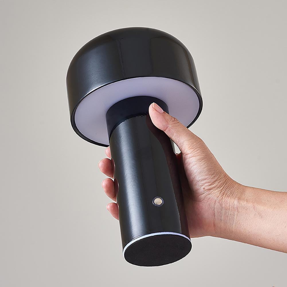 Retro Italian mushroom portable table lamp shown side by side in the available finishes