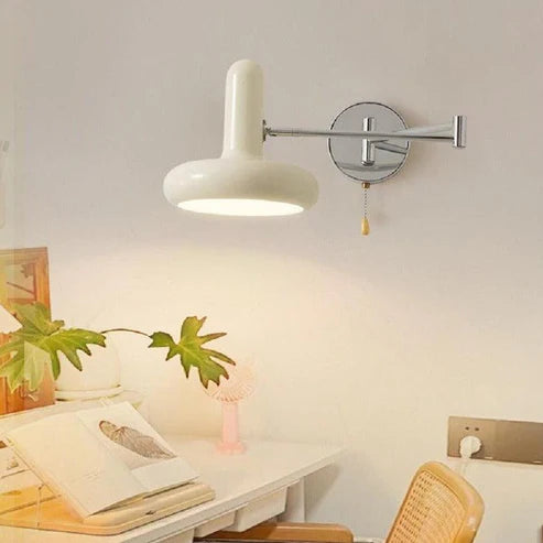 Retro Wall Sconce Adjustable Arm Pull Chain Switch All-Metal – Cream White | Qonforta