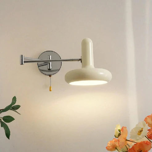 Retro Wall Sconce Adjustable Arm Pull Chain Switch All-Metal – Cream White | Qonforta