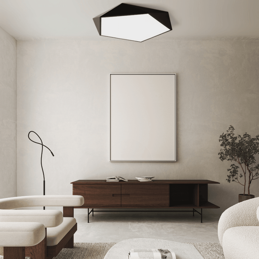 Black Skydor ceiling light in a beige living room