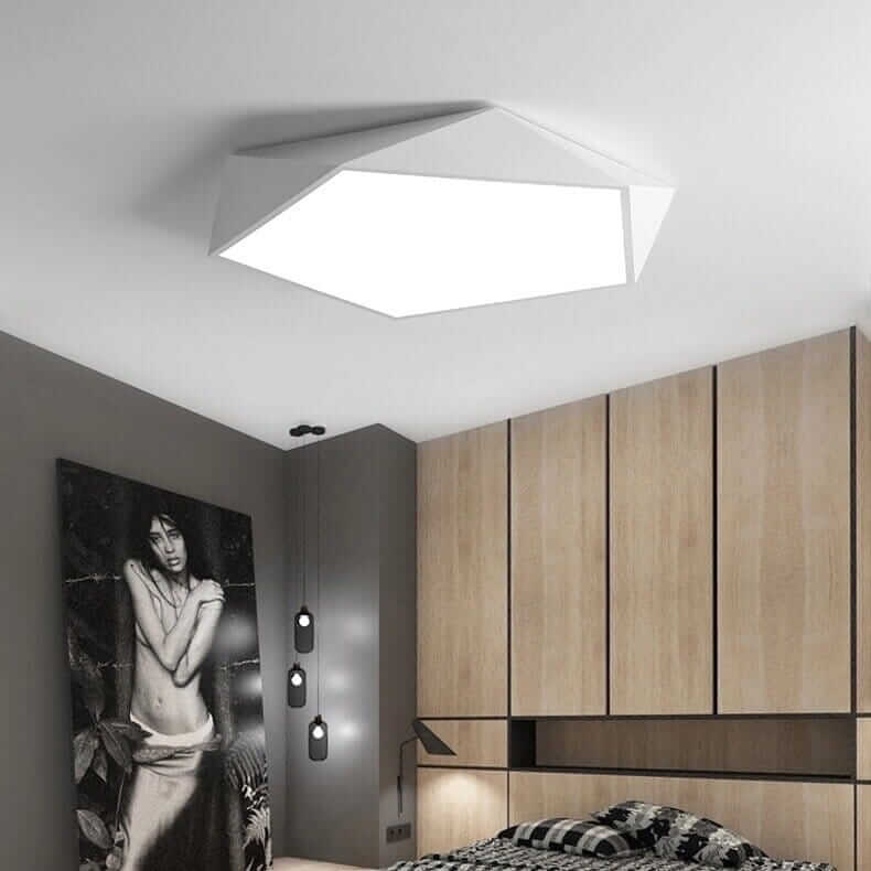 Skydor geometric LED ceiling light in White in a bedroom