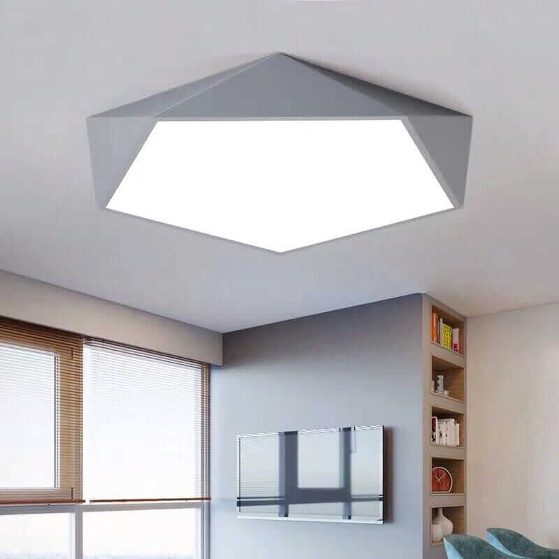 Skydor geometric LED ceiling light in Gray above a living room