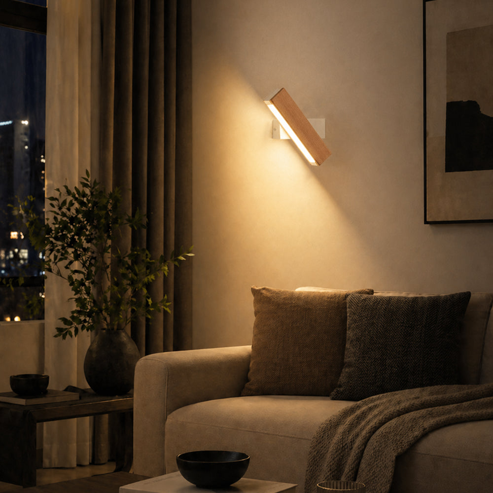 Velaro Wood LED Wall Sconce – 3 Light Colors | Qonforta
