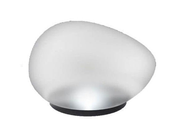 White frosted glass pebble light on a black base, lit from inside