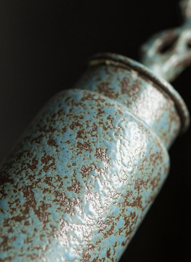 Handmade stoneware tea caddy with airtight ceramic lid grouped with the other finish options