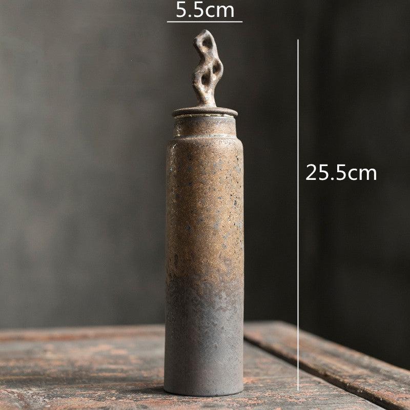 Handmade stoneware tea caddy with airtight ceramic lid detail of the handcrafted finish