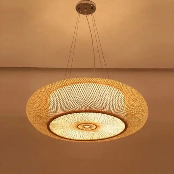 Bamboo Pendant Light Asian Handwoven Drum Shade – 3 Sizes | Qonforta
