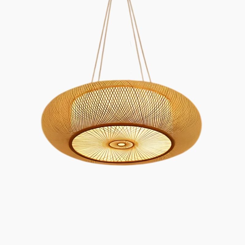 Bamboo Pendant Light Asian Handwoven Drum Shade – 3 Sizes | Qonforta