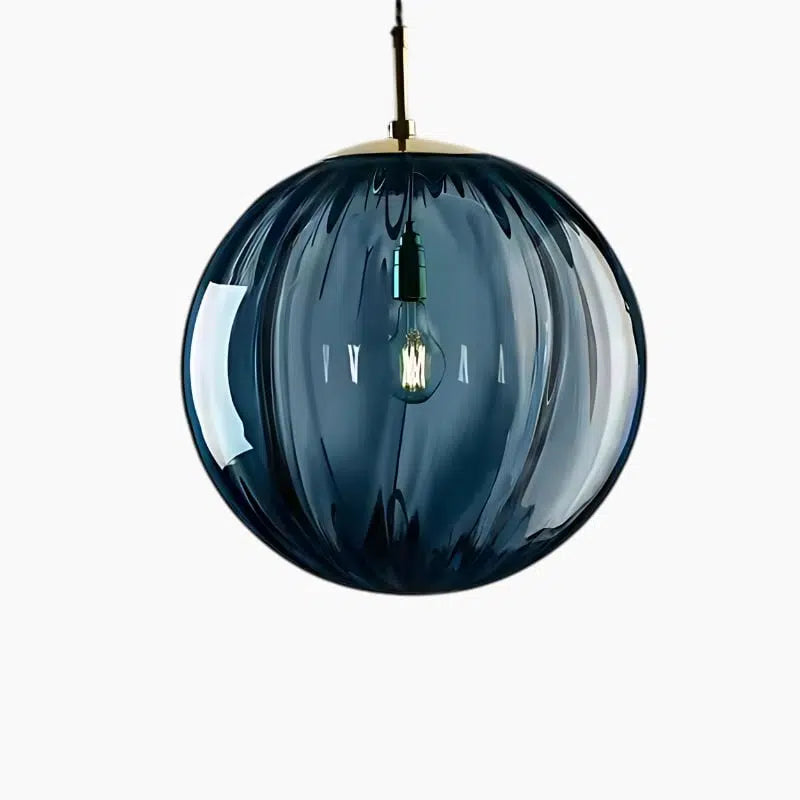 Ribbed Glass Globe Pendant Light Scandinavian – 4 Colors, 2 Sizes | Qonforta