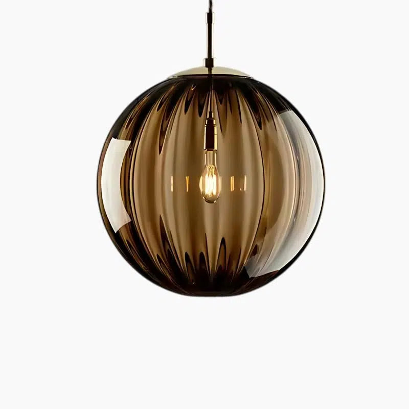 Ribbed Glass Globe Pendant Light Scandinavian – 4 Colors, 2 Sizes | Qonforta
