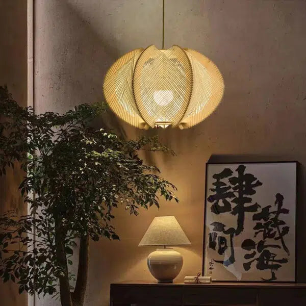 Bamboo & Rope Pendant Light Boho Woven – Natural Brown | Qonforta