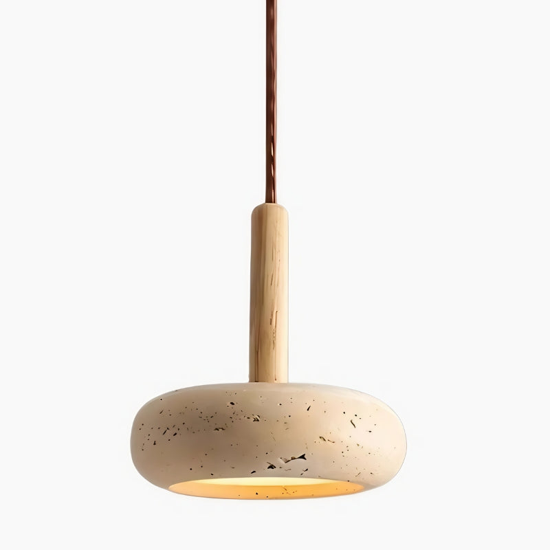 Natural Stone Pendant Light Travertine & Wood LED – 3 Light Modes | Qonforta