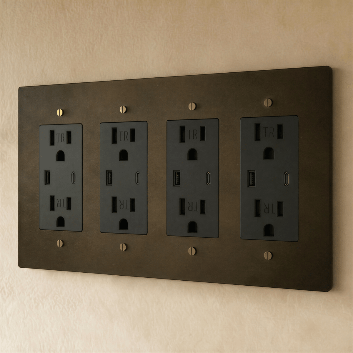 Solid Brass Wall Outlet USB-C GFCI – 7 Finishes | Qonforta