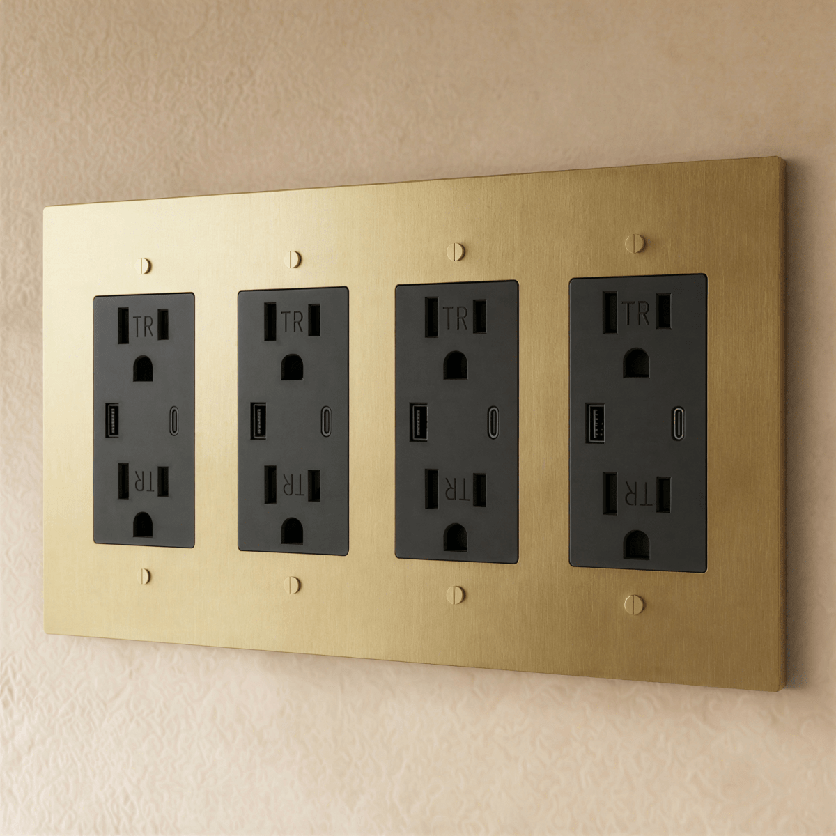 Solid Brass Wall Outlet USB-C GFCI – 7 Finishes | Qonforta