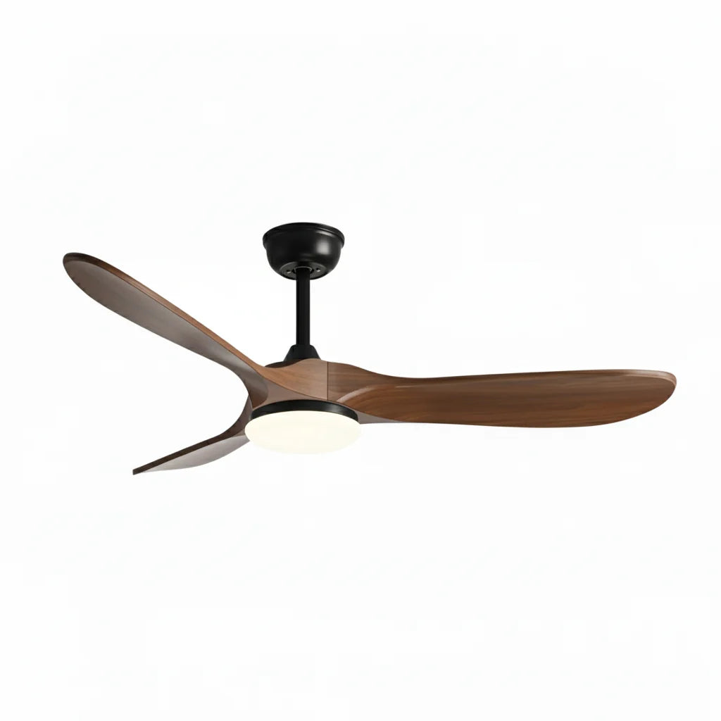 Vintage Ceiling Fan with LED Light – Black & Dark Wood | Qonforta