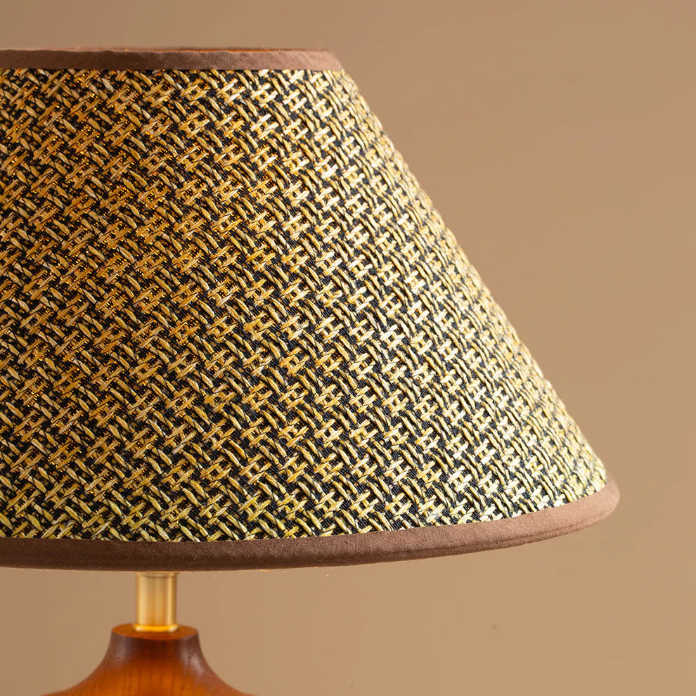 Plaid Fabric Table Lamp | Carved Wood Base, Vintage Warm Glow | Qonforta