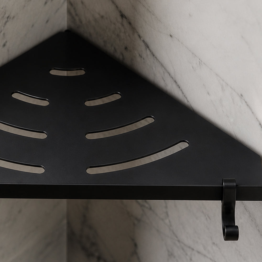 Cavero Corner Shelf - Matte Black Aluminum, 2 Tiers | Qonforta