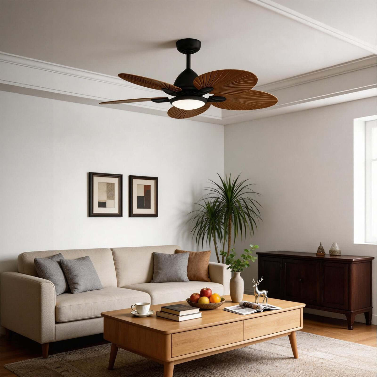 Side view of the 52 inch ceiling fan showing blade pitch