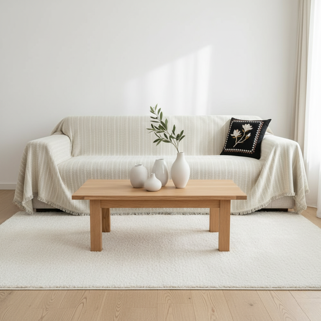 Herringbone Chenille Couch Cover, Pet-Friendly Non-Slip | Tassel Detail | Qonforta