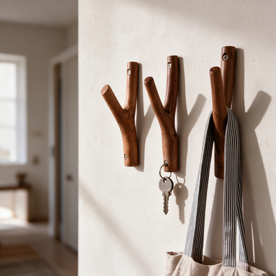 Solid Wood Branch Wall Hook for Coats and Keys, Slender or Sturdy Peg